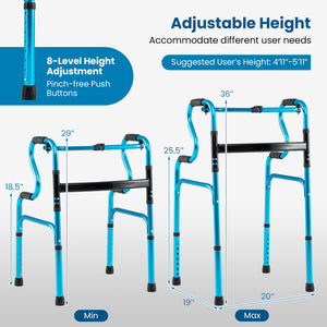 One-Button Folding Aluminum Walking Frame Walker Folding Walker for Seniors and Limited Mobility Users-Navy view 5