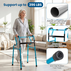 One-Button Folding Aluminum Walking Frame Walker Folding Walker for Seniors and Limited Mobility Users-Navy view 9