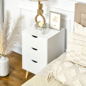 Bedside Table, Modern Nightstand with 3 Drawers, Side End Table with Wood Legs for Living Room, Bedroom, White