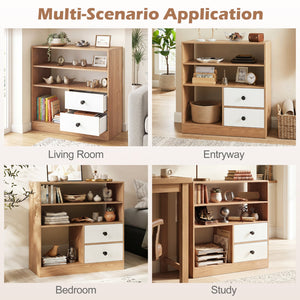 Open Storage Cabinet with 3 Open Compartments and 2 Drawer-Natural view 9