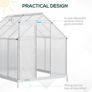 6' x 8' x 6.5' Walk-in Greenhouse, Polycarbonate Greenhouse with Adjustable Roof Vent, Base, Sliding Door – view 13