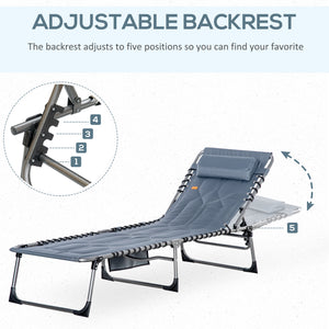 Outdoor Lounge Chair, Folding Chaise Lounge, Patio Padded Tanning Chair with 5-position Adjustable – view 10