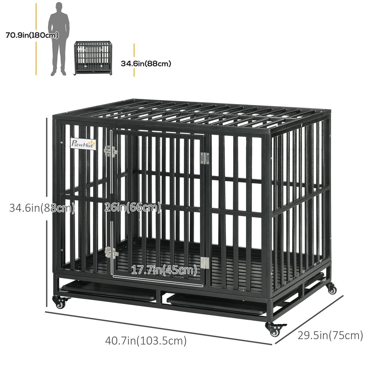 41" Heavy Duty Steel Dog Crate Kennel Pet Cage with Wheels for Convenient Access Anti-Pinching Floor, Black – view 2