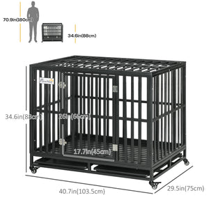 41" Heavy Duty Steel Dog Crate Kennel Pet Cage with Wheels for Convenient Access Anti-Pinching Floor, Black – view 2