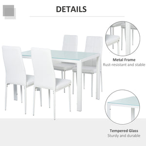 5-Piece Rectangular Glass Kitchen Table and Chairs with Metal Frame and Faux Leather Upholstery for Dining – view 30