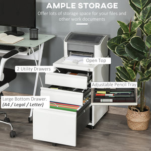 3 Drawer Filing Cabinet, Lockable Office Storage Cabinet on Wheels for Legal, Letter, A4 Files, Black – view 10
