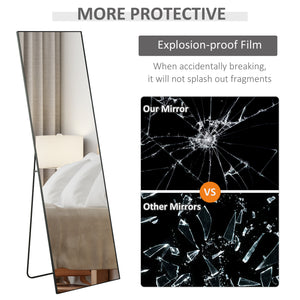 64"x20" Full Length Mirror, Floor Standing, Wall-Mounted or Leaning Against Wall Tall Mirror w/Support Frame, Rectangular Full Body Mirror for Bedroom, Living Room, Black