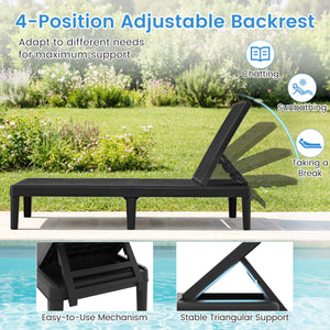 Outdoor Chaise Lounger Chair with Waterproof Rattan Textured PP Surface Set of 2-Black view 6