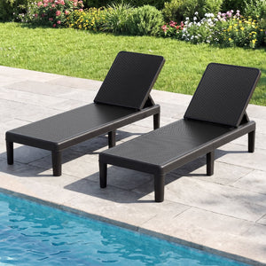 Outdoor Chaise Lounger Chair with Waterproof Rattan Textured PP Surface Set of 2-Black view 2