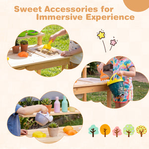 Outdoor Kids Mud Kitchen with Extended Tabletop and Water Tank-Natural view 8