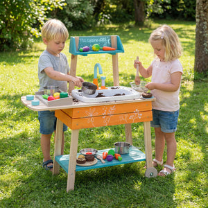 Outdoor Kids Play Kitchen Set Wooden Toy Kitchen Playset with Removable Sink-Orange view 3