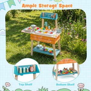 Outdoor Kids Play Kitchen Set Wooden Toy Kitchen Playset with Removable Sink-Orange view 8