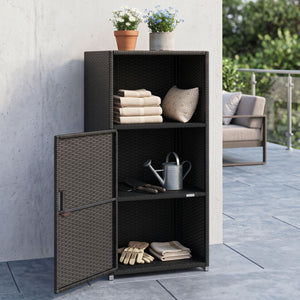 Outdoor PE Wicker Storage Cabinet with Door and Open Compartment for Patio-Black view 6
