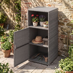 Outdoor PE Wicker Storage Cabinet with Door and Open Compartment for Patio-Gray view 3