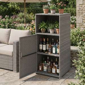 Outdoor PE Wicker Storage Cabinet with Door and Open Compartment for Patio-Gray view 8