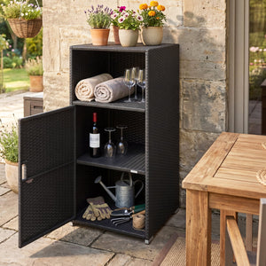 Outdoor PE Wicker Storage Cabinet with Door and Open Compartment for Patio-Black view 7