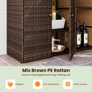 Outdoor PE Wicker Storage Cabinet with 3 Doors and Adjustable Shelves and Drawer-Brown view 7