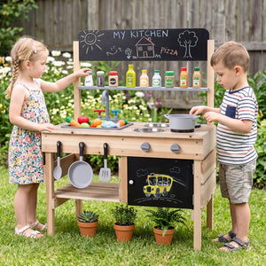 Outdoor Wooden Mud Kitchen for Kids with Sink and Stoves-Natural view 2