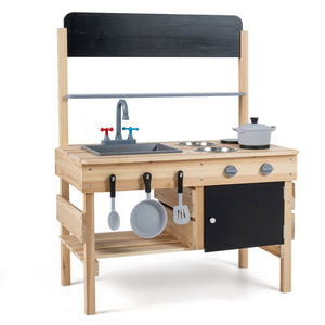 Outdoor Wooden Mud Kitchen for Kids with Sink and Stoves-Natural view 4