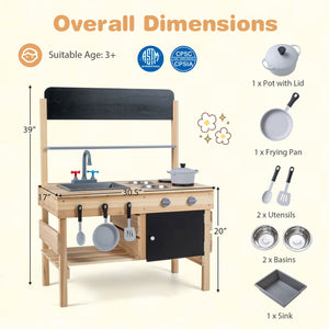 Outdoor Wooden Mud Kitchen for Kids with Sink and Stoves-Natural view 5