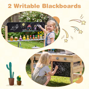 Outdoor Wooden Mud Kitchen for Kids with Sink and Stoves-Natural view 7