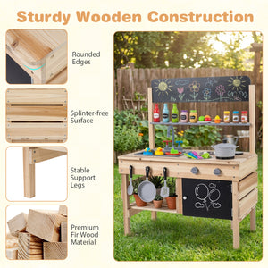 Outdoor Wooden Mud Kitchen for Kids with Sink and Stoves-Natural view 9