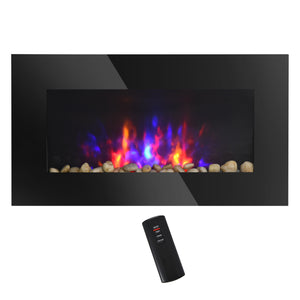 Wall Mounted Fireplace, 28.5 Inch Modern Electric Fireplace with Patented LED Flame Effect and 7 Colors, Black