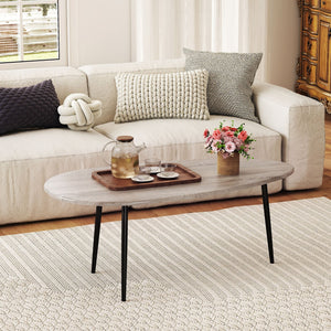 Oval Coffee Table Mid Century Center Table with Sturdy Metal Construction-Gray view 6