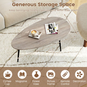 Oval Coffee Table Mid Century Center Table with Sturdy Metal Construction-Gray view 9