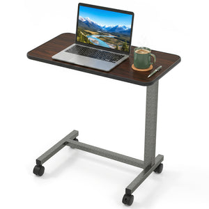 Overbed Table with Lockable Rolling Wheels and Sturdy H-Shaped Base for Hospital and Home Use-Walnut view 4