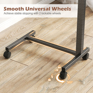 Overbed Table with Lockable Rolling Wheels and Sturdy H-Shaped Base for Hospital and Home Use-Walnut view 8