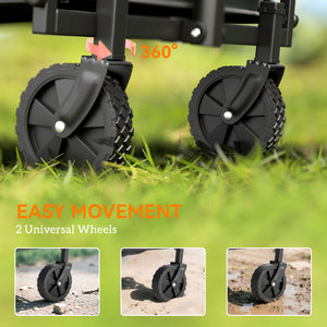 Small Collapsible Folding Garden Cart, Heavy Duty Lawn Wagon with Universal Wheels and Adjustable Handle, Black