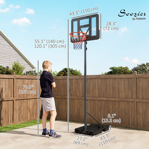 Soozier Basketball Hoop Outdoor, 4.6-10ft Portable Basketball Goal with Wheels and 43" Backboard, for Teenagers Youth Adults