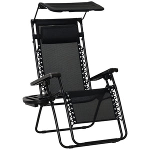 2 Piece Foldable Lounge Chair with Canopy Shade, Outdoor Zero Gravity Chair w/ Side Tray & Cup Holder