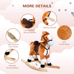 Qaba Kids Plush Rocking Horse Child Ride On Toy Rocker with Realistic Sounds Brown