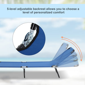 Outdoor Folding Lounge Chair, Steel Tanning Chair with Reclining Back, Breathable Mesh for Beach, Yard, Patio, Green