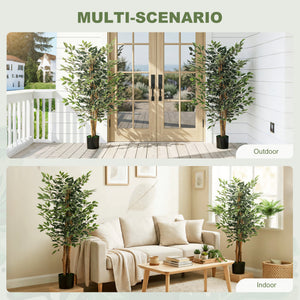 Artificial Tree, Fake Ficus Tree with Leaves, Faux Plant in Nursery Pot for Indoor Decoration