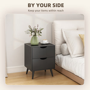 Modern Bedside Table, Nightstand with 2 Drawers and Pine Wood Legs for Bedroom, Living Room, White – view 17