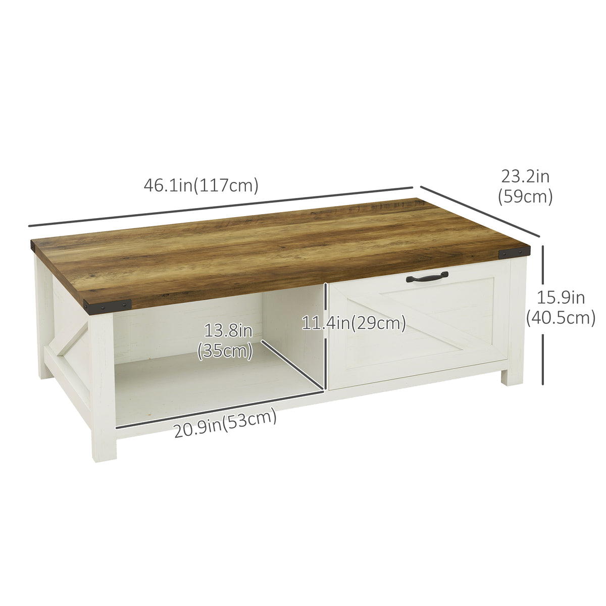 Industrial Coffee Table Side End Table with Drawer, Open Storage Shelf, Modern Farmhouse Furniture, for Living Room, Dining Room, Office, Brown