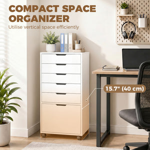 File Cabinet on Wheels Mobile Printer Stand with 6 Drawers for Home Office White
