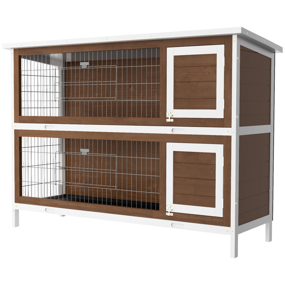 2 Tier Wooden Rabbit Hutch Bunny Pet House Wooden Coop Run, Grey