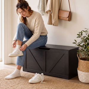 39.4 Inches Storage Chest, Storage Trunk with 2 Safety Hinges for Living Room, White Wood Grain