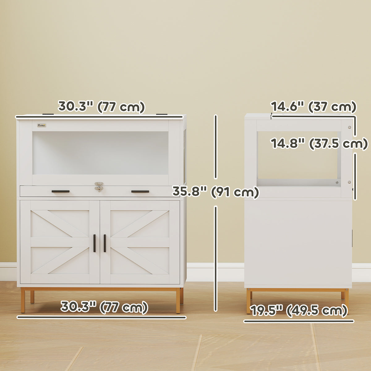 Hamster Cage with Storage Cabinet, Small Animal Cage with Pull Out Drawer and Acrylic Panels, 30" x 19.5" x 36"