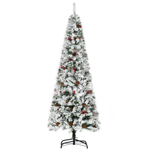 6 Foot Pencil Snow Flocked Artificial Christmas Tree with 600 Pine Realistic Branches, Pine Cones