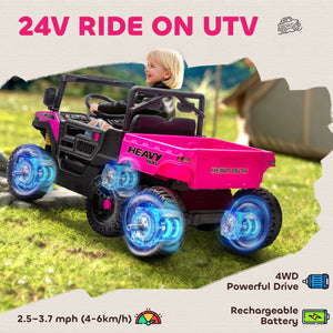 Qaba 24V 4WD Kids Ride On Truck with 6 Wheels Electric Ride On Car with Remote, Dump Bed for 3-8 Years