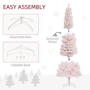 6ft Flocked Christmas Tree, Pencil Christmas Tree with Realistic Branch Tips, Folding Metal Stand, Green – view 26