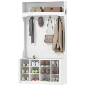 4-In-1 Hall Tree with Bench and Shoe Storage, Farmhouse Coat Rack Shoe Bench with 12 Shoe Cubbies, 6 Hooks – view 8