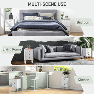 Set of Two Three-Drawer Modern Bedside Tables for Bedroom, White