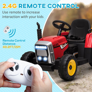 Aosom 12V Kids Ride on Tractor with Trailer, Battery Powered Electric Kids Car with Remote Control, Music Start up Sound and Horn, USB, LED Lights