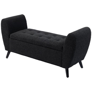 Upholstered Storage Bench with Arms, Modern Ottoman Bench for Bedroom, Entryway, and Living Room, Black